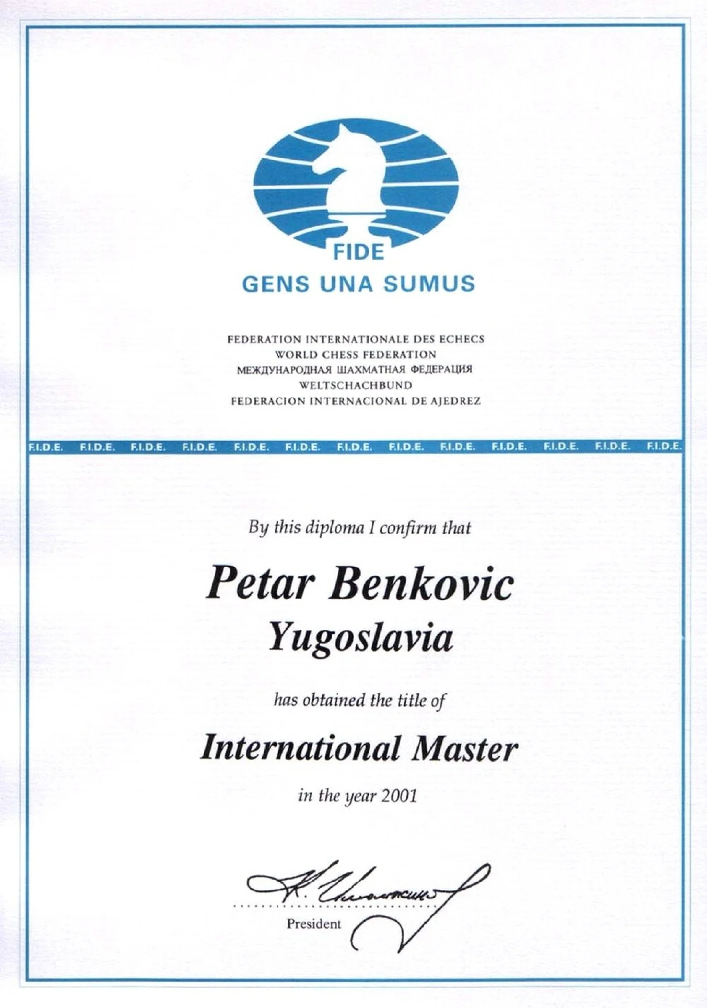 FIDE diploma za zvanje International Master, 2001